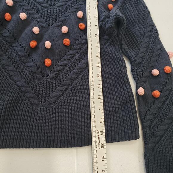 Marine Layer Sweater Womens XS Navy Pom Pom Bobble Cable Knit Crewneck Pullover - Picture 5 of 9